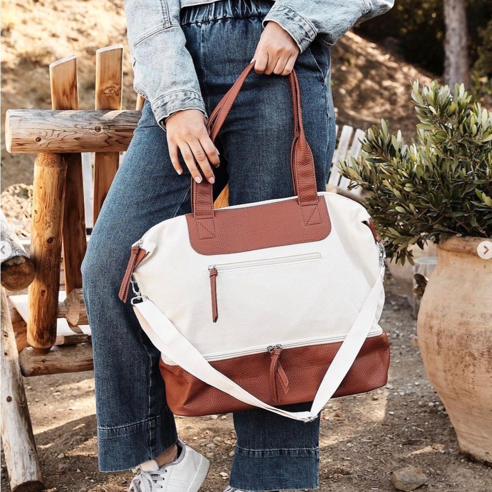 Stylish Tan and Cream Tote Bag